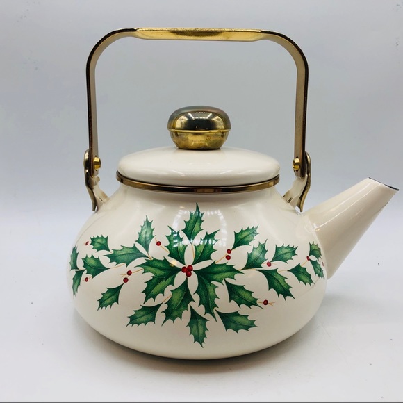 Lenox Holiday Pattern Tea Kettle Enameled Metal